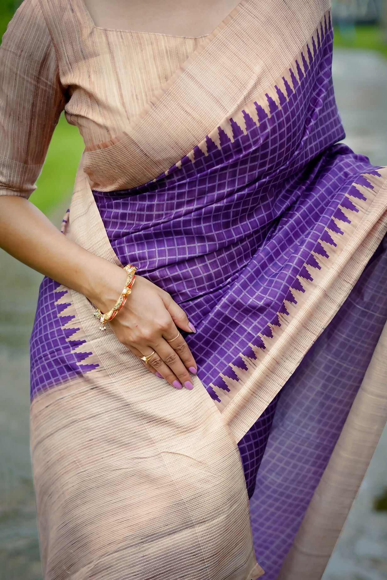 Vishnu Weaves Women's Purple Tussar Silk Woven Saree with Blouse - Swadesiicart
