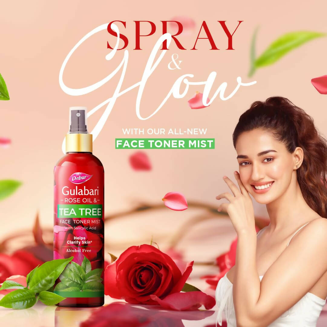 Dabur Gulabari Rose Oil & Tea Tree Face Toner Mist | Ayurvedic Toner for Pore Tightening & Glow - Swadesiicart