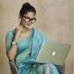 Anaita Turquoise Fancy Fabric With Digital Print Saree With Blouse