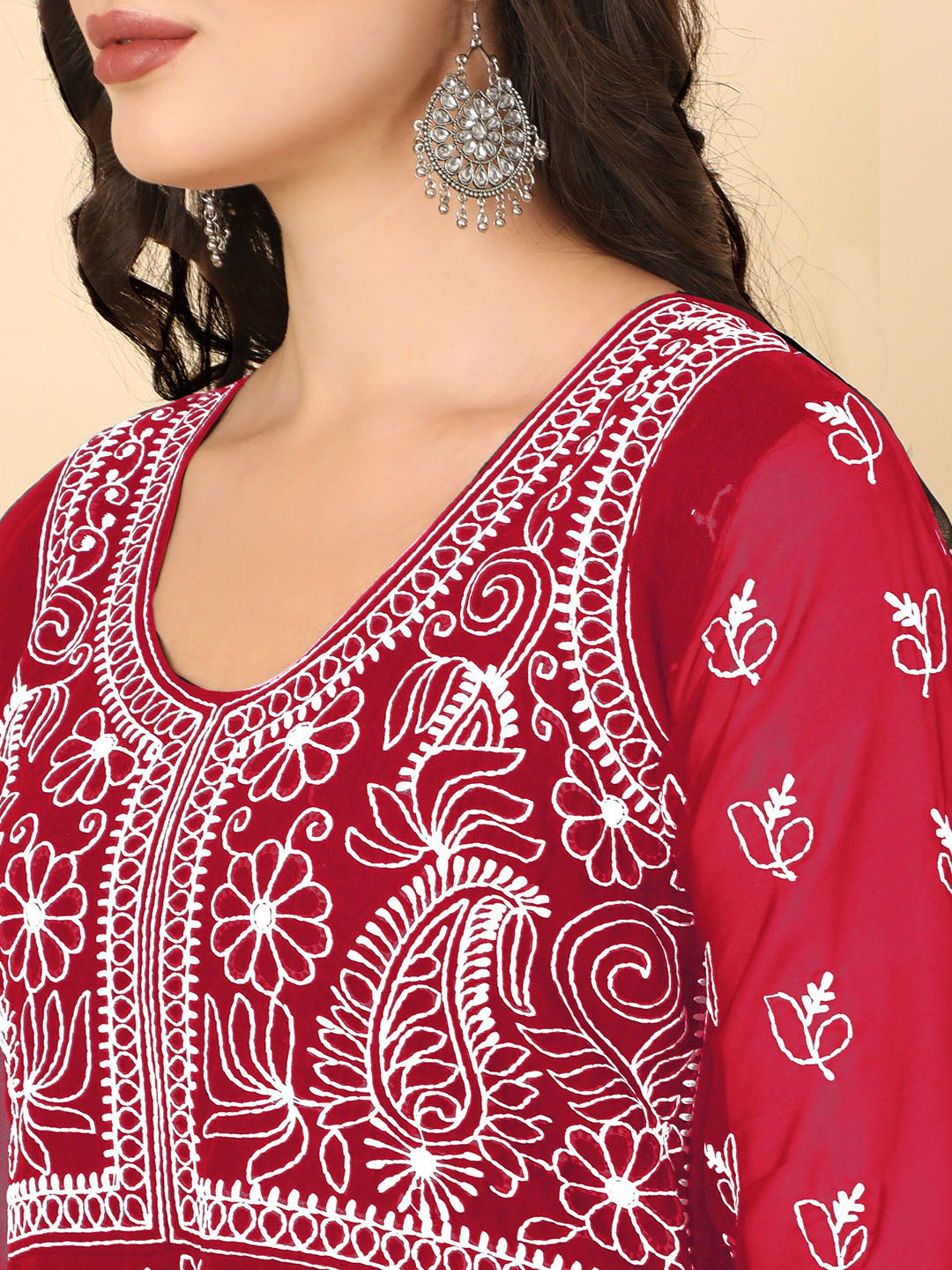 HERE&NOW Chikankari Embroidered Thread Work Georgette Anarkali Kurta | Swadesiicart