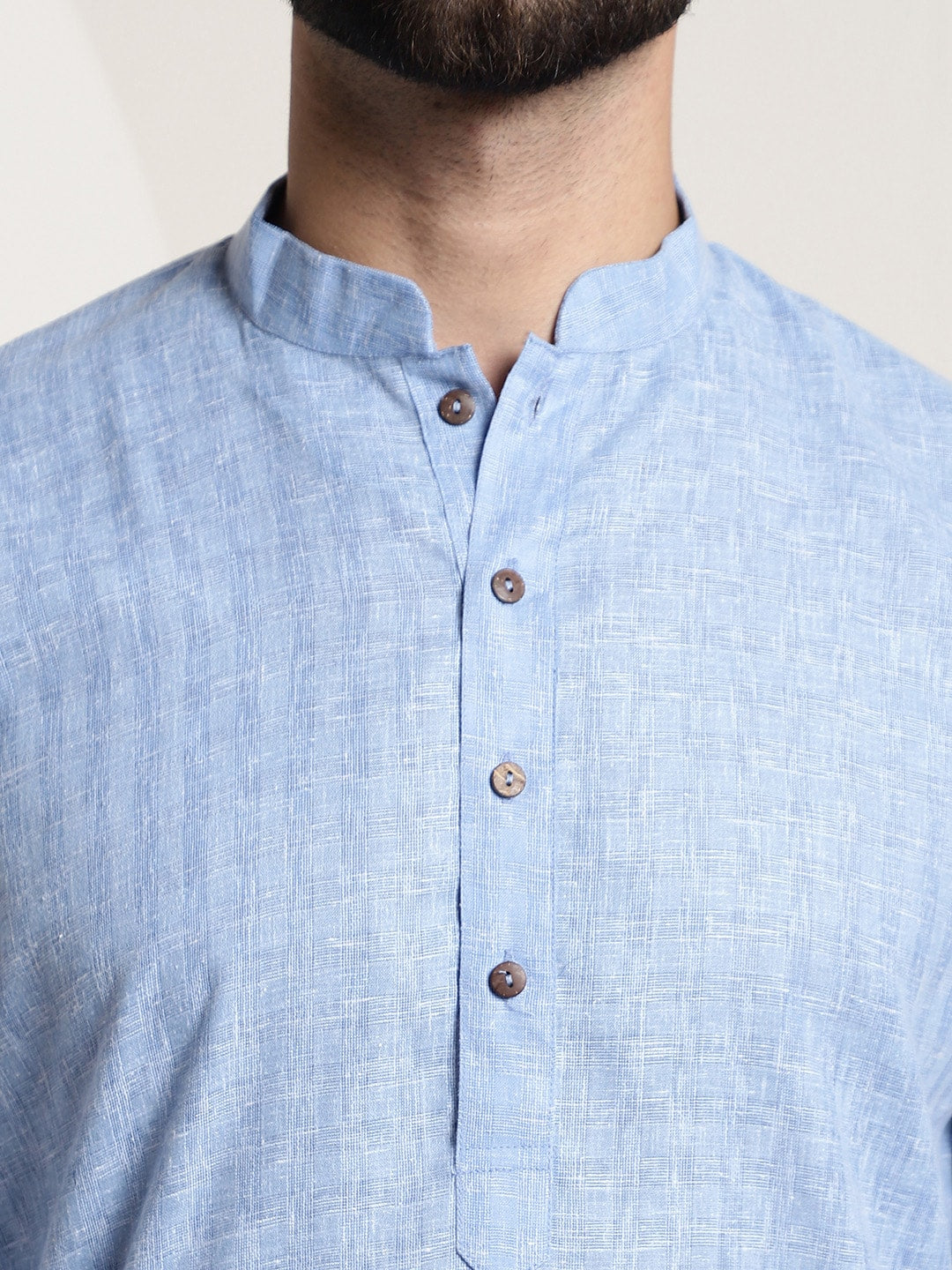 Sojanya Men Blue Dobby Self-Checked Straight Kurta | Swadesiicart