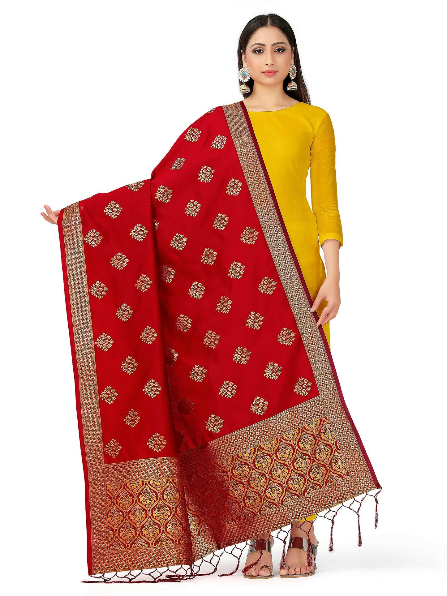 Mimosa Women's Banarasi Art Silk Floral Maroon Dupatta (Free Size) | Swadesiicart