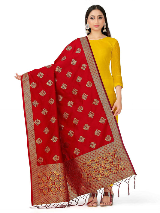 Mimosa Women's Banarasi Art Silk Floral Maroon Dupatta (Free Size) | Swadesiicart