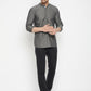 Even Apparels Grey Color Pure Cotton Short Men's Beautiful Kurta With Band Collar | Swadesiicart