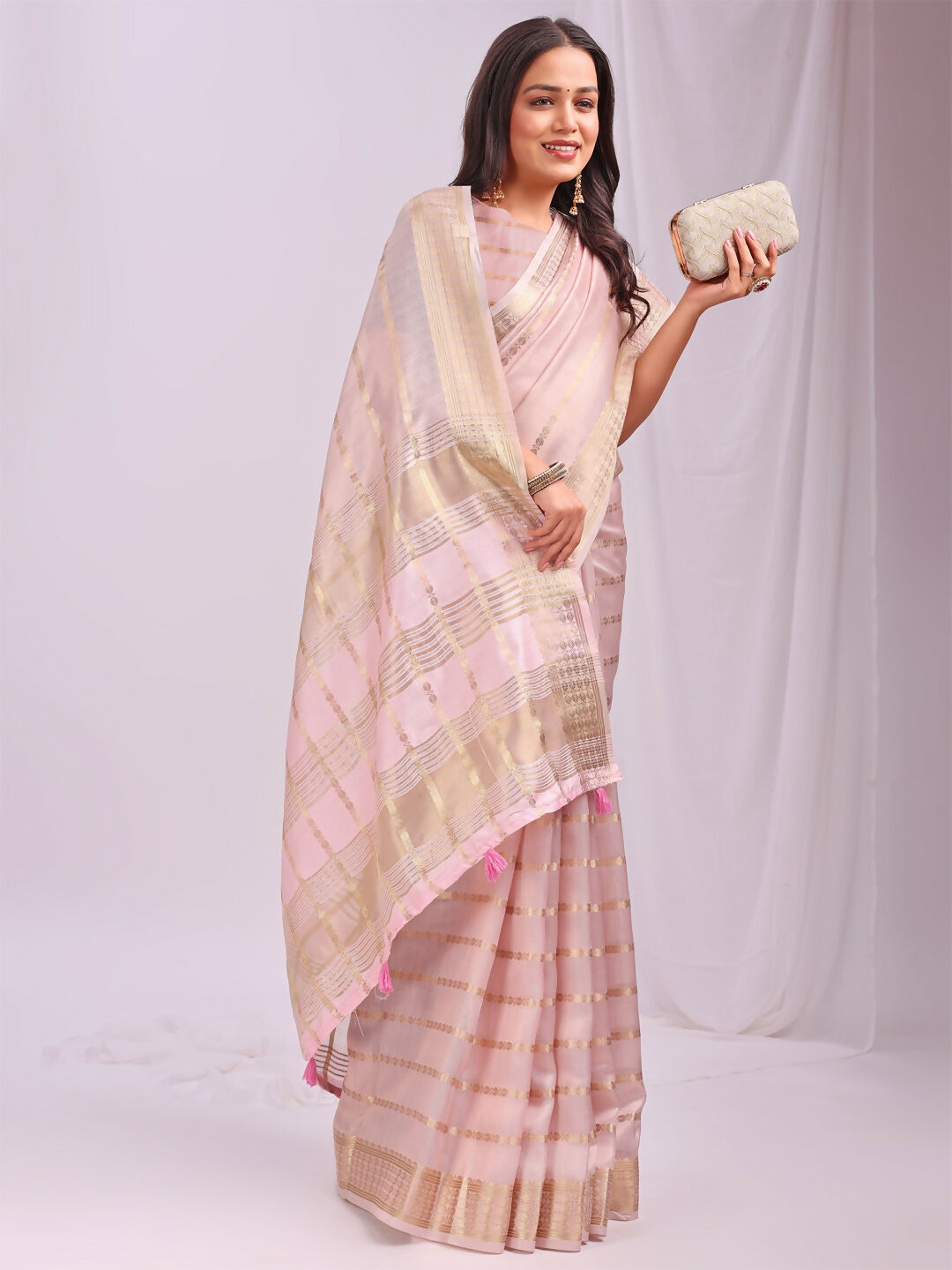 Shree Shyam Fashion Organza Peach Saree