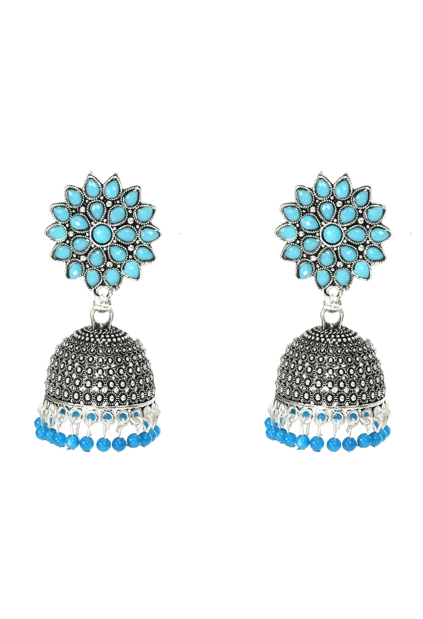 Mominos Fashion Joharkamal Kundan work Jhumka with Sky Blue Beads - Mominos Fashion