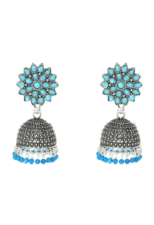 Mominos Fashion Joharkamal Kundan work Jhumka with Sky Blue Beads - Mominos Fashion