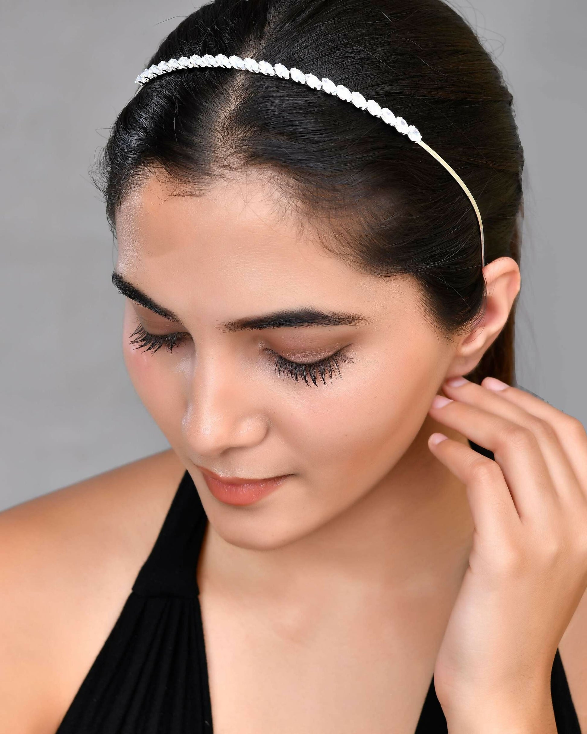 VOJ Silver Plated AD Studded Hairband | Swadesiicart