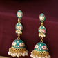 NVR Women Gold-Polished Blue Kundan Jhumkas Earrings | Swadesiicart