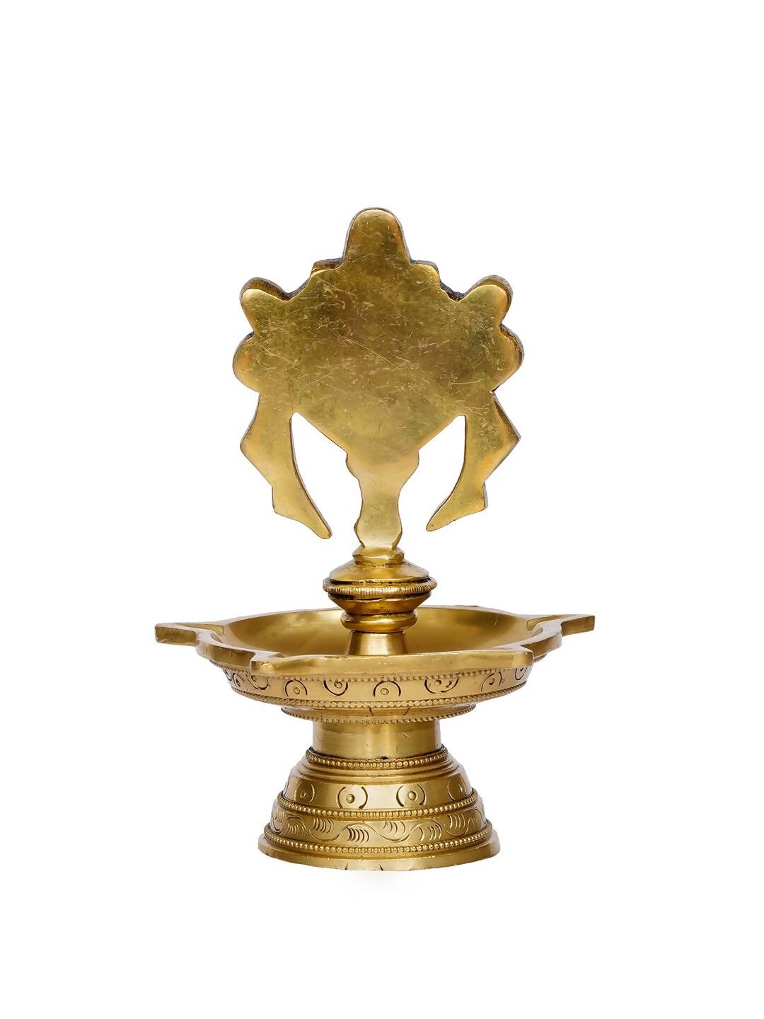 eCraftIndia Gold-Toned Chakra Handcrafted Brass Diya With 5 wicks | Swadesiicart