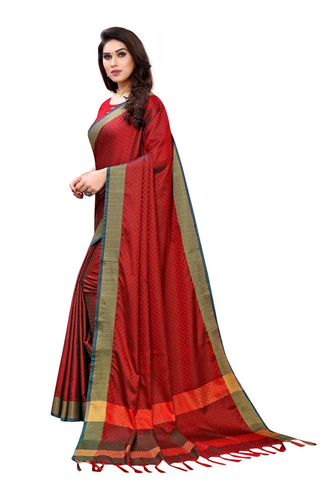 Vamika Banarasi Jacquard Weaving Red Color Saree | Swadesiicart