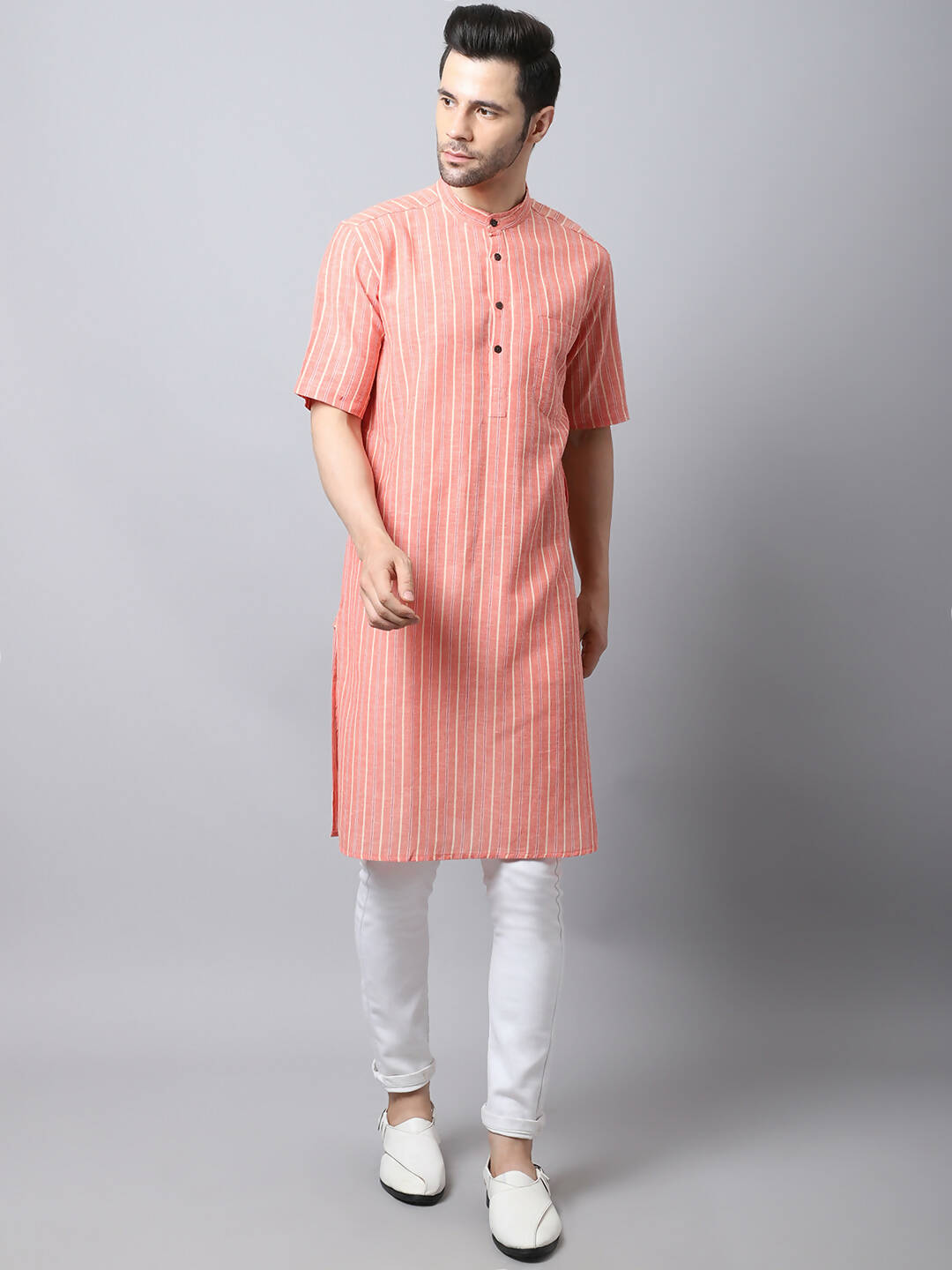 Even Apparels Beige Pure Cotton Men's Kurta With Band Collar (STR1171) | Swadesiicart