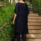 Janasya Navy Blue Silk Blend Yoke Embroidery Co-Ords - Swadesiicart