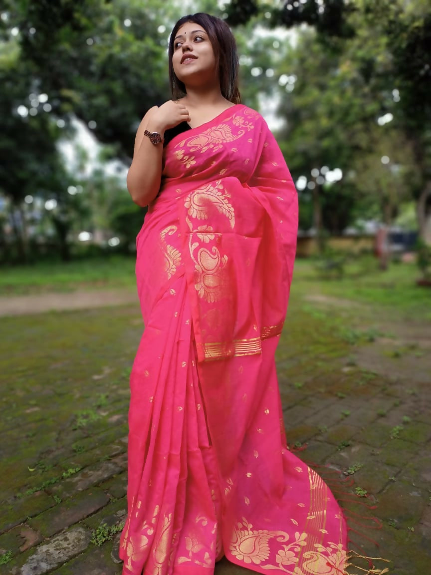 Exclusive Collection Pink Beautiful Cotton Silk Saree - Swadesiicart