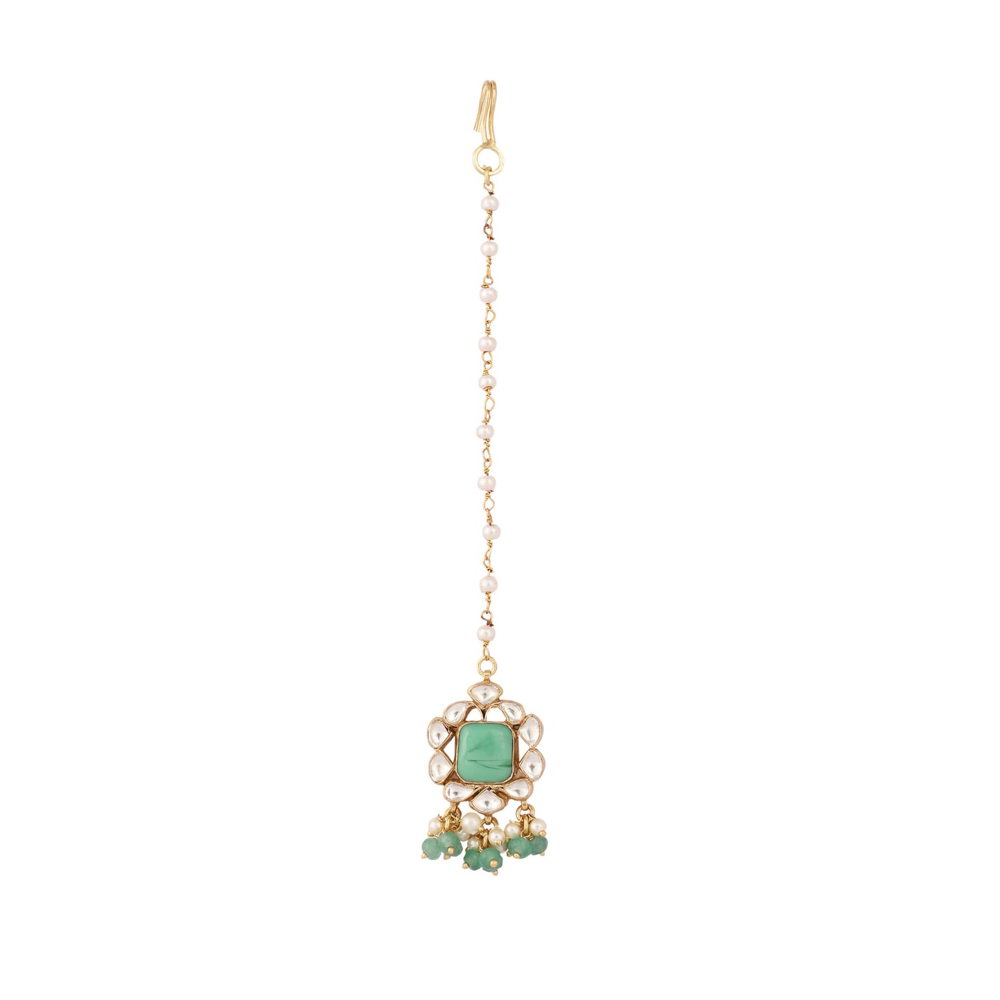 Nuyug 22K Gold-Plated Kundan & Green Stone Embellished Maang Tikka Head Jewellery | Swadesiicart