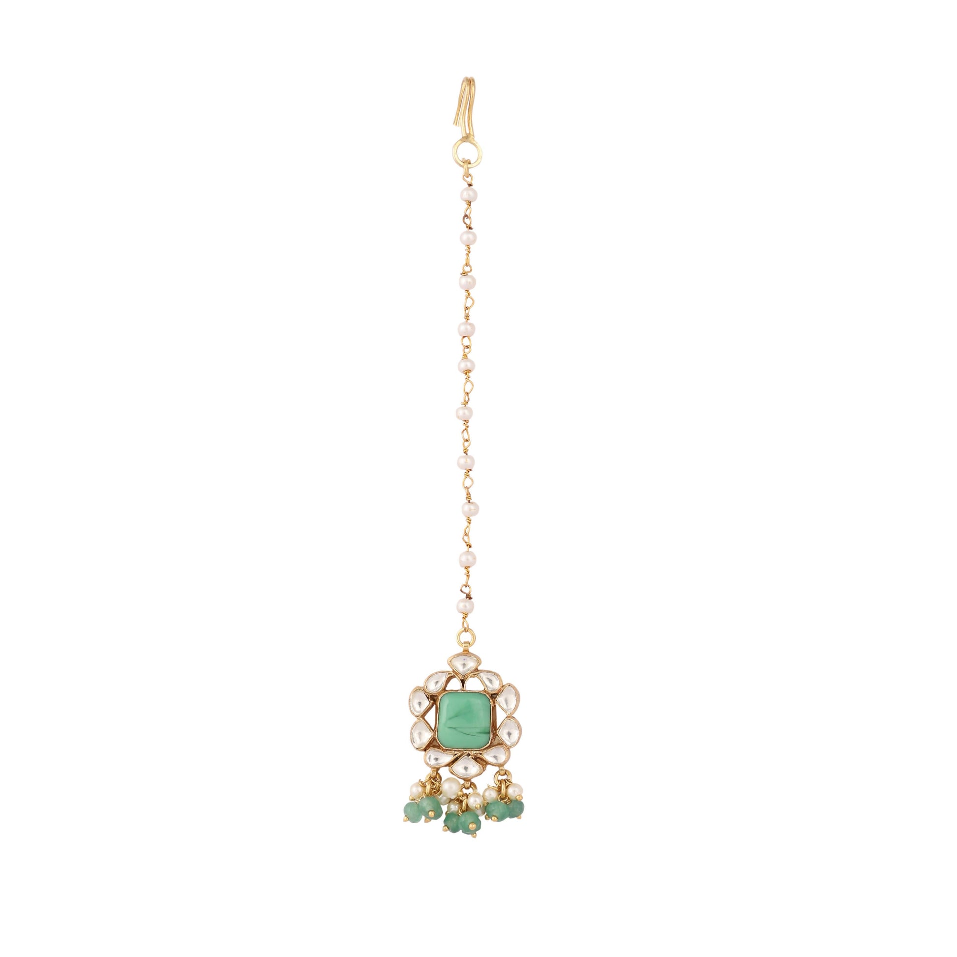 Nuyug 22K Gold-Plated Kundan & Green Stone Embellished Maang Tikka Head Jewellery | Swadesiicart