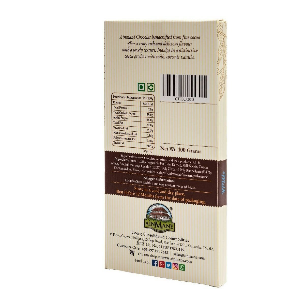 Ainmane Handcrafted Cocoa Bar - Swadesiicart