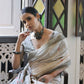 Vishnu Weaves Women's Grey Muga Cotton Saree with Blouse - Swadesiicart