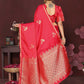 Joban Fashion Reddish Pink Floral Banarasi Silk Sarees | Swadesiicart