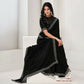 Black Crepe Satin Silk Sequence & Handwork Saree With Unstitched Blouse - Norita Saanjh
