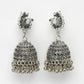 NVR Women's Silver-Toned Peacock Design German Silver Oxidised Dome Shaped Jhumka Earrings | Swadesiicart