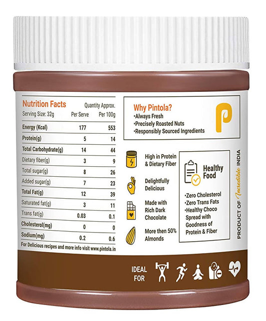 Pintola Dark Chocolate Creamy Almond Butter - Swadesiicart