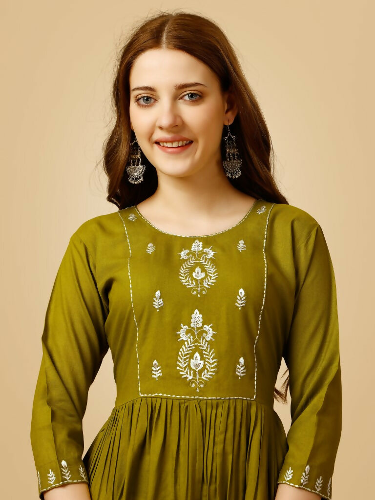 Jyoti Fashion Women's Mehendi Viscose Rayon Embroidered Casual Top | Swadesiicart