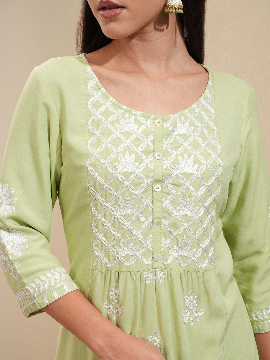 Vishudh Floral Embroidered A Line Kurta with Palazzos - Swadesiicart