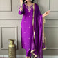 Partywear Designer Viscose Chanderi Wine Stitched Suit With Dupatta - Tanisha | Swadesiicart