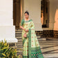 Vishnu Weaves Women's Sea Green Patola Banarasi Silk Meenakari Zari Woven Saree with Blouse - Swadesiicart