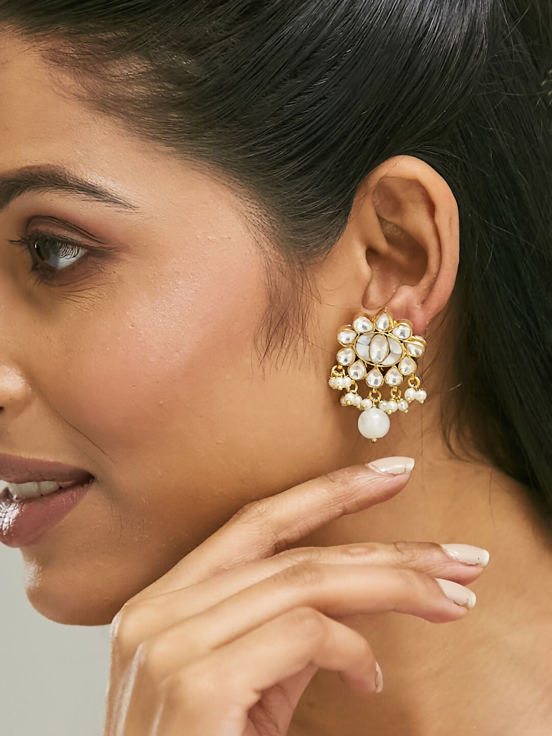 Nuyug 22K Gold-Plated Elegant MOP Studded Ethnic Pearl Drop Stud Earrings | Swadesiicart