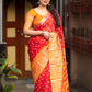 Red Jute Silk Printed Saree with Unstitched Blouse - Hiral Fashion | Swadesiicart