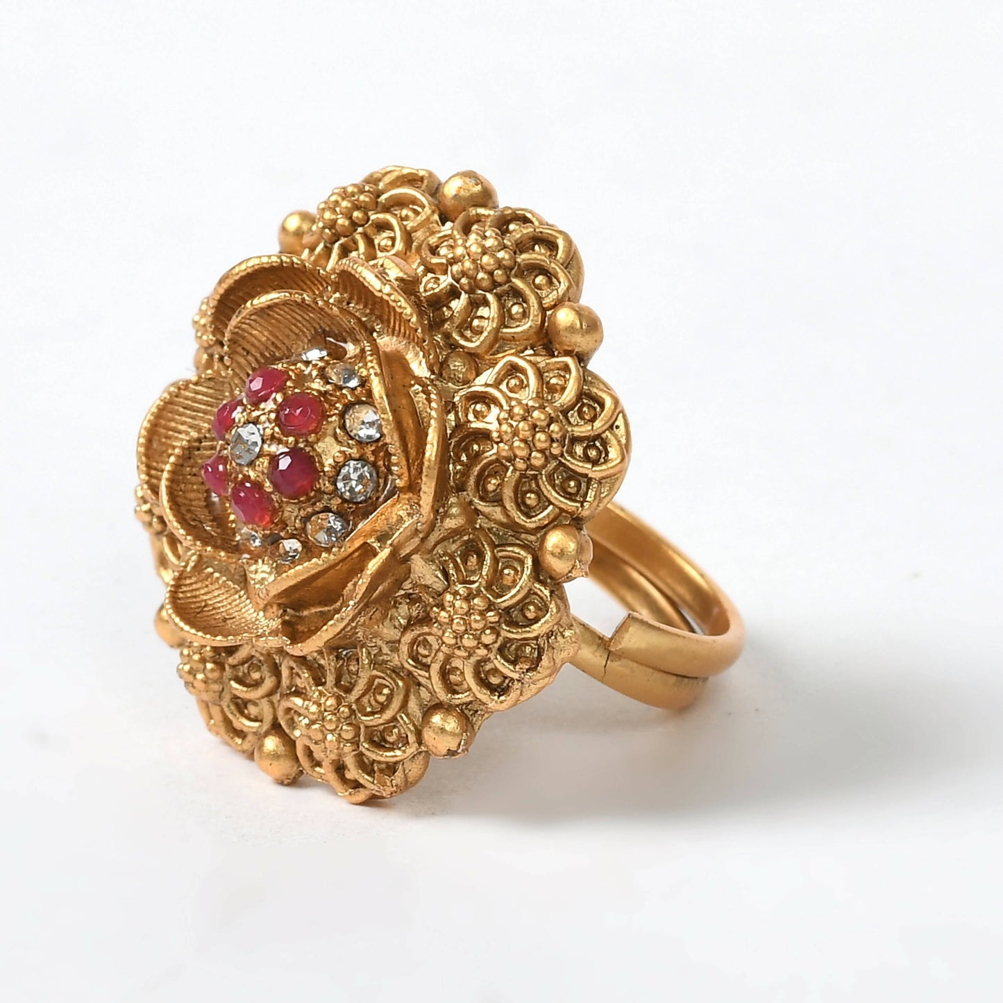 Mominos Fashion Joharkamal Gold-Polished Stone Studded Adjustable Finger Ring - Design 019 | Swadesiicart