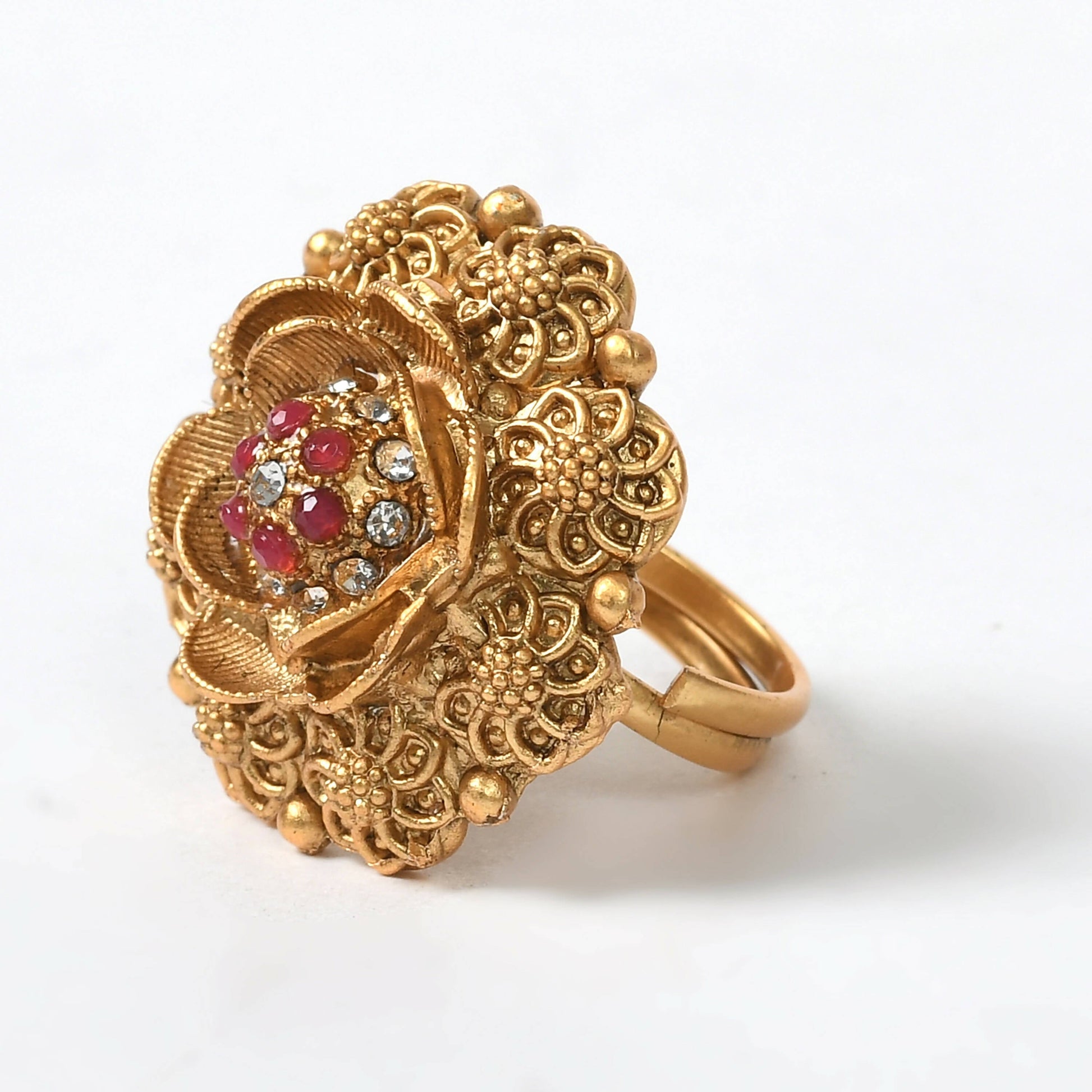 Mominos Fashion Joharkamal Gold-Polished Stone Studded Adjustable Finger Ring - Design 019 | Swadesiicart