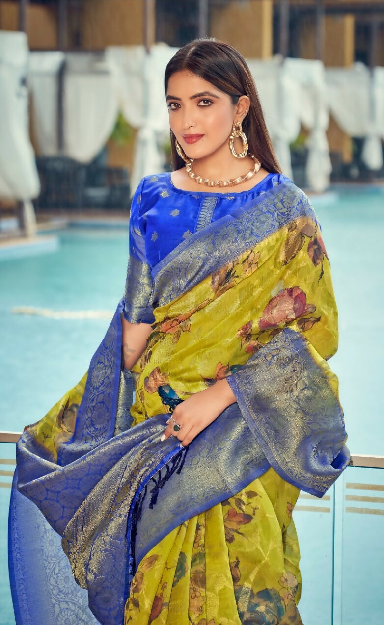 Exclusive Collection Wedding Green Blue Collection Banarasi Silk Saree With Rich Pallu - Swadesiicart