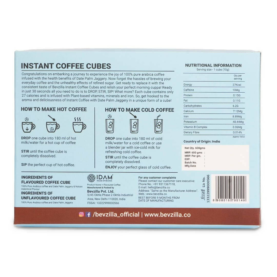 Bevzilla Instant Coffee Cubes Pack with Organic Date Palm Jaggery - Irish Cream | Swadesiicart