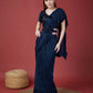 Blue Imported Crush Solid Ready to Wear Saree with stitched Blouse - Aayan | Swadesiicart