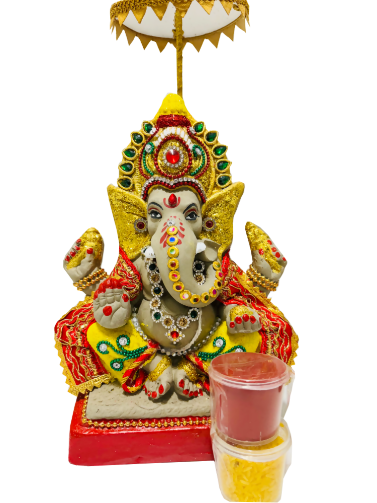 Eco-Friendly Ganesh Idols (Non-Toxic Colors) With Chatri, Kumkum & Akshat - Limited Time Offer | Swadesiicart