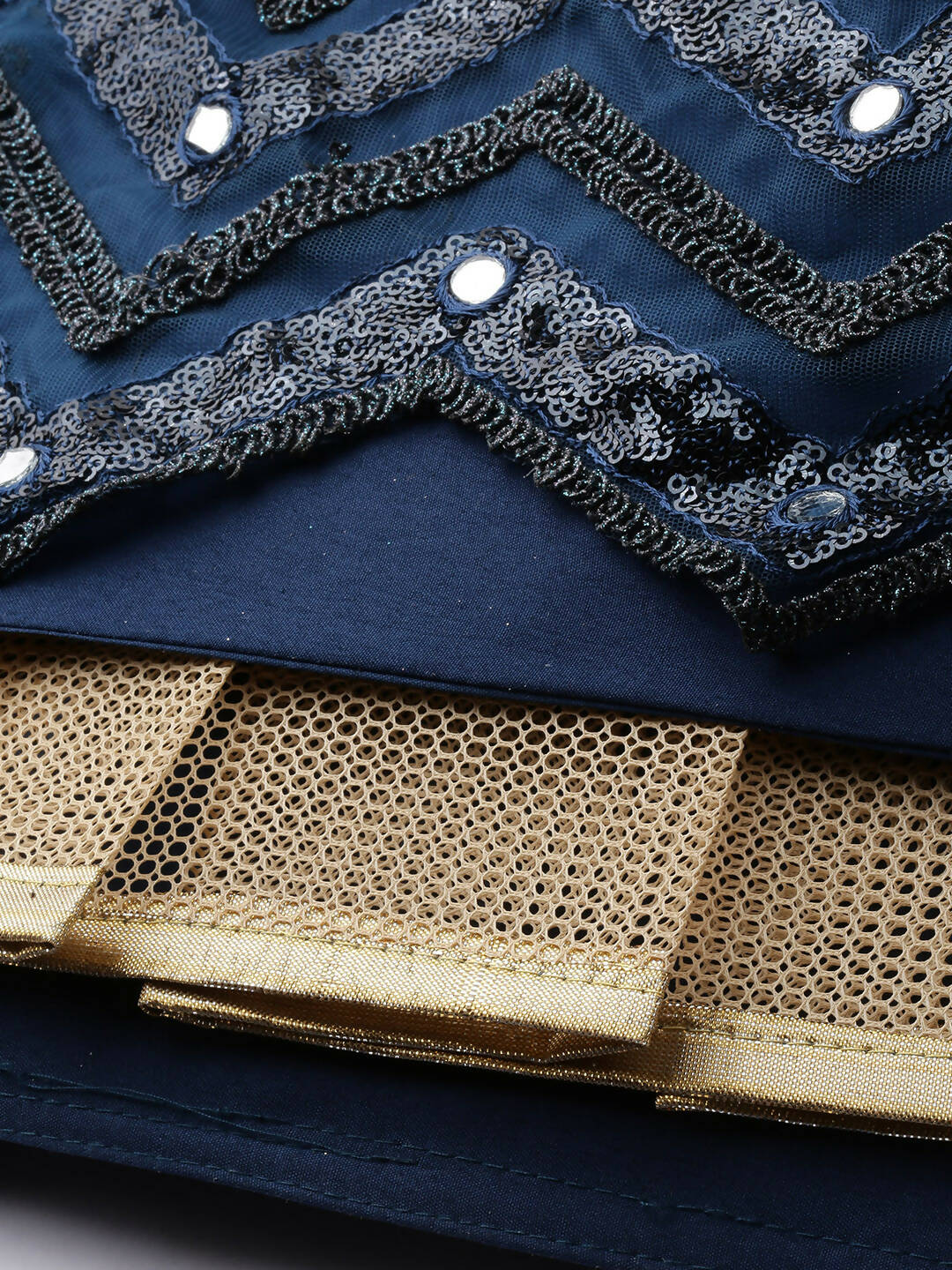 House of Panchhi Navy Blue Net Semi Stitched Coding, Sequins and Mirror work Lehenga Choli | Swadesiicart