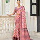 Vishnu Weaves Women's Pink Soft Tussar Silk Saree with Blouse - Swadesiicart