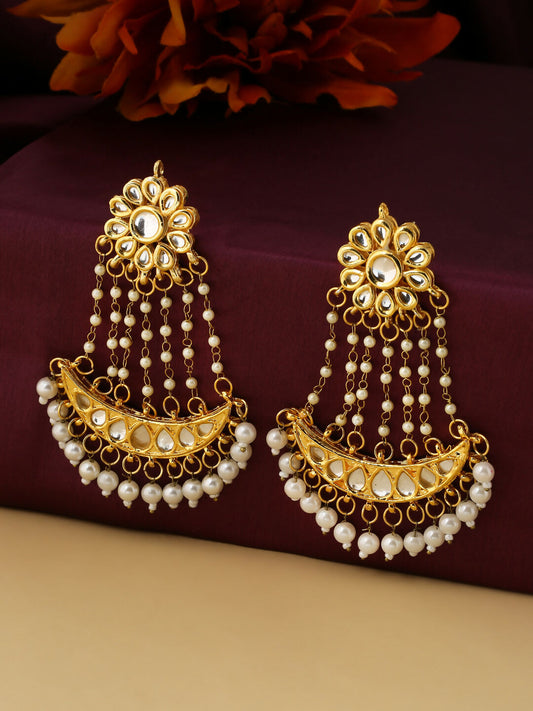 NVR Women Gold-Polished Kundan Chandbali Earrings | Swadesiicart