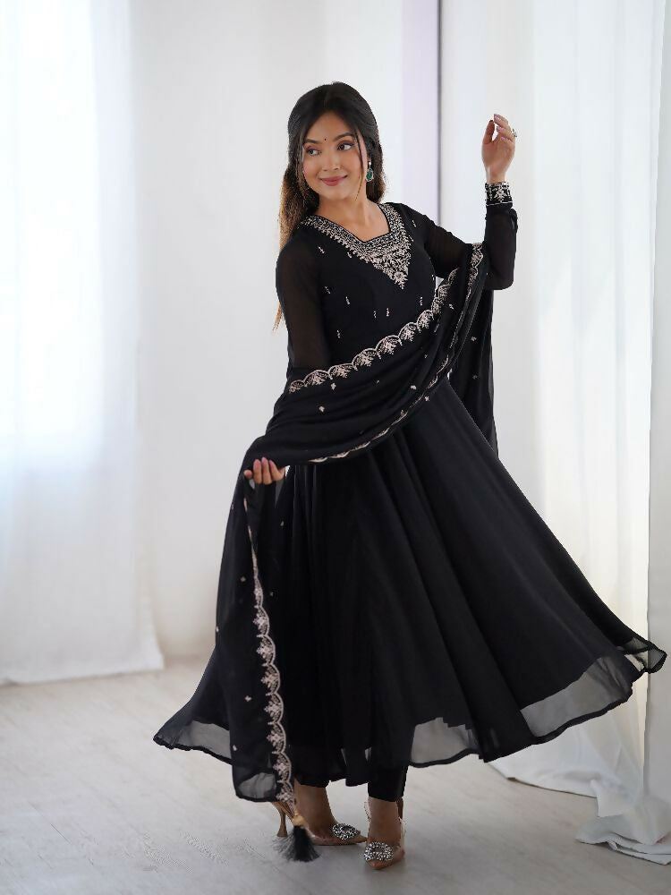 Joban Fashion Black Kurta Set Georgette Sequence Embroidery Work - Swadesiicart