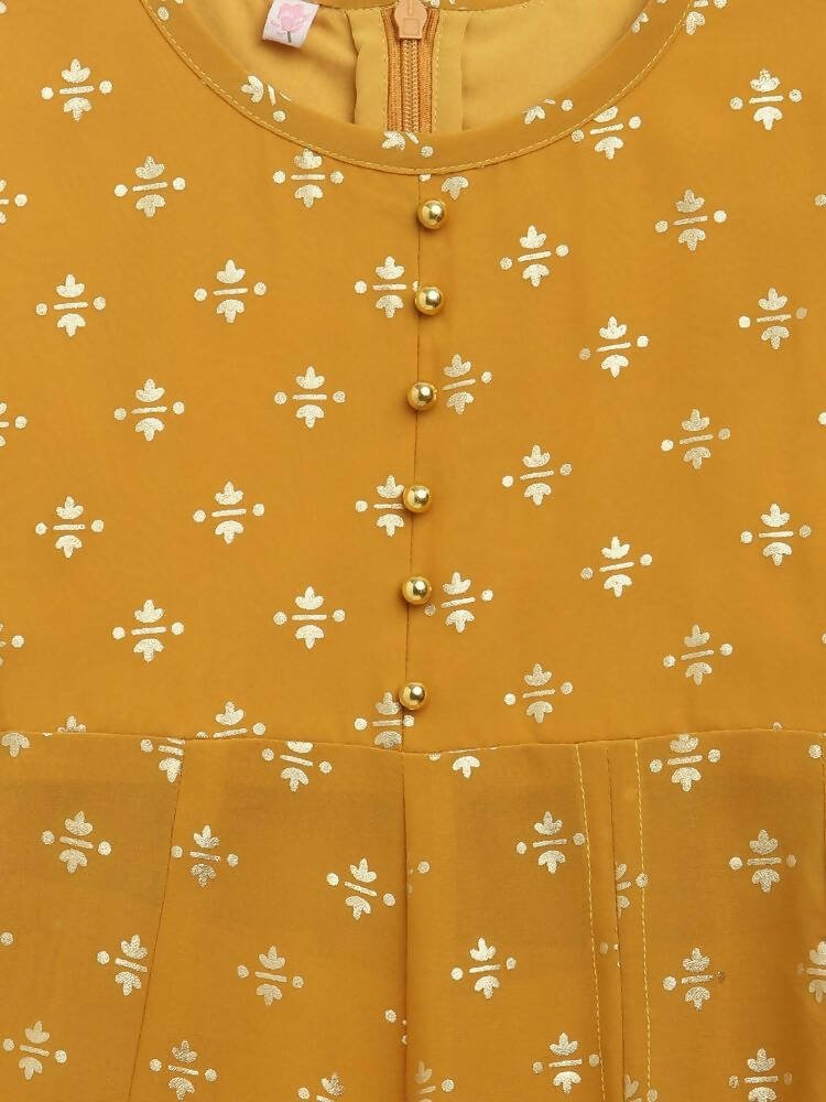 Ahalyaa Mustard Georgette Flared Kids Kurta Palazzo Set For Girls | Swadesiicart