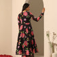 Pomcha Jaipur Black Gul Gulabi Phool Anarkali Set | Swadesiicart