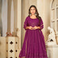 Jyoti Fashion Women's Wine Georgette Embroidered Anarkali Kurta Pant Set With Dupatta | Swadesiicart