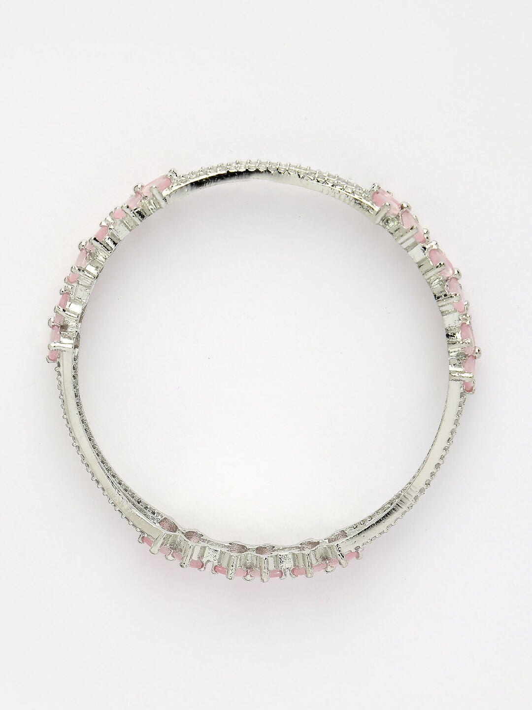 NVR Women's Set of 2 Silver-Plated American Diamond Handcrafted Bangles - Swadesiicart