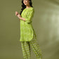 Myshka Women's Green Printed Cotton Round Neck Party Tunic With Trousers Co-ord set - Swadesiicart