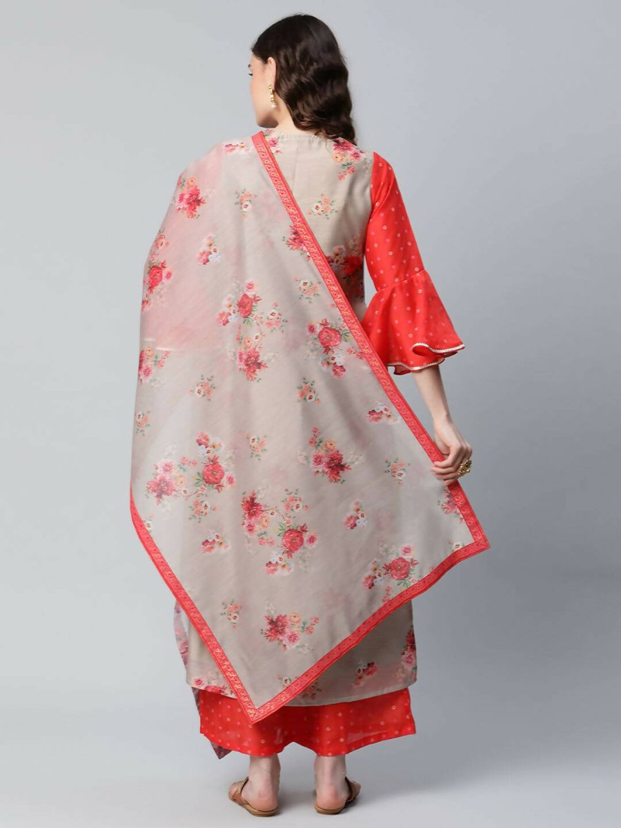 Ahalyaa Womens Chiku Chanderi Printed Kurta Palazzo Set | Swadesiicart