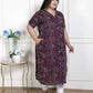 Miravan Women's Plus Size Wine Mandarin Neck Floral Printed A-Line Party wear Kurta - Swadesiicart