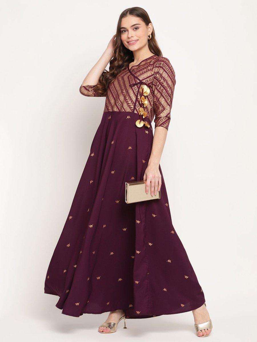 Ahalyaa Women Crepe Wine Colour Glitter Print Kurta | Swadesiicart